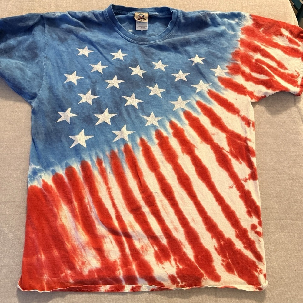 Liquid Blue Bronze Tag USA Flag Tie Dye T Shirt XL Patriotic Graphic Tee